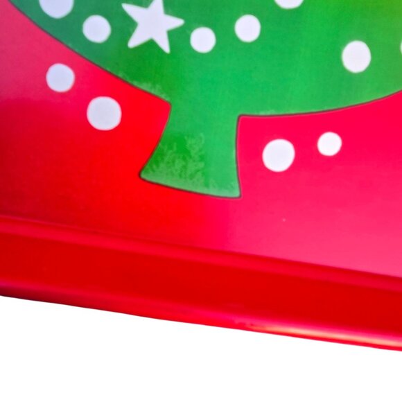 Red Christmas Tree Serving Tray Holiday Vintage Plastic Dinner Party Decor - Picture 2 of 16